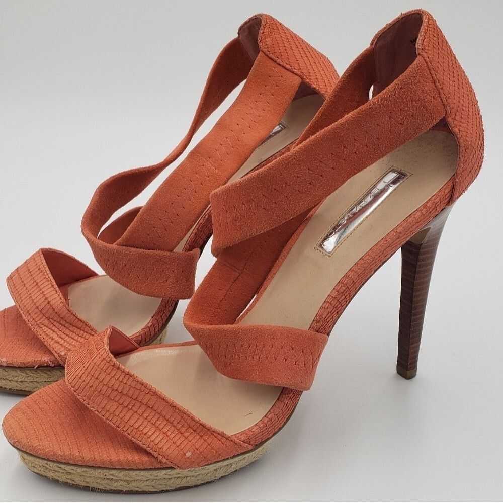 Halston Orange Espadrille Platform Pumps Size 10 - Picture 8 of 15